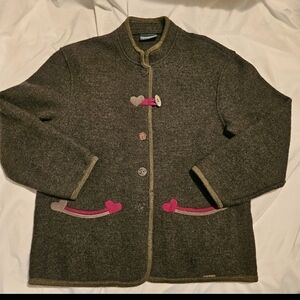 Geiger Wool Jacket Olive Green, Heart embellishments